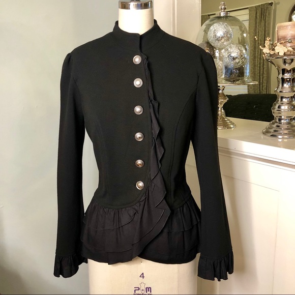 new directions Jackets & Blazers - Black Ruffled Peplum Button Up Jacket Blazer